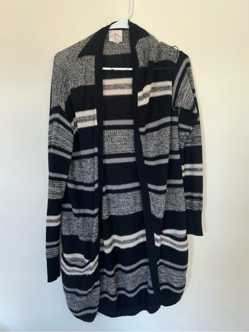 St. John's Bay Black, Gray & White Striped Open-Front Cardigan
